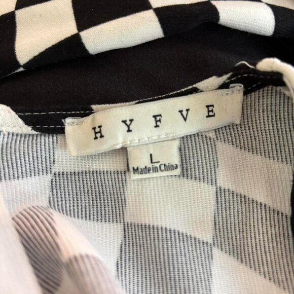 Discovery Black & White Checkerboard Dress with Bell Sleeves and Keyhole Front - Picture 3 of 3